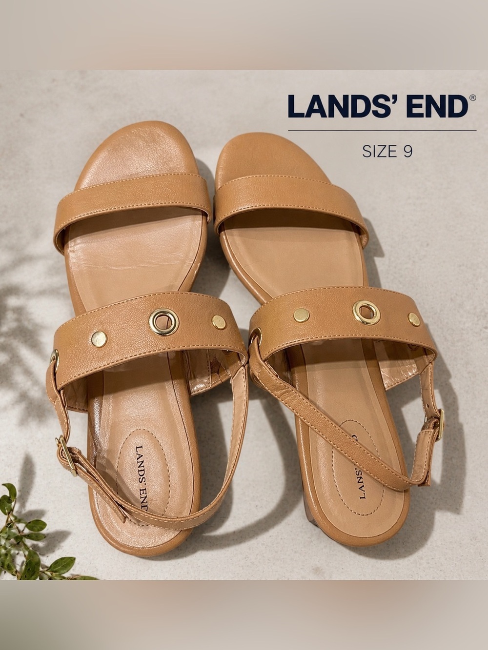 LANDS END women beige strap casual summer comfort sandals/size 9